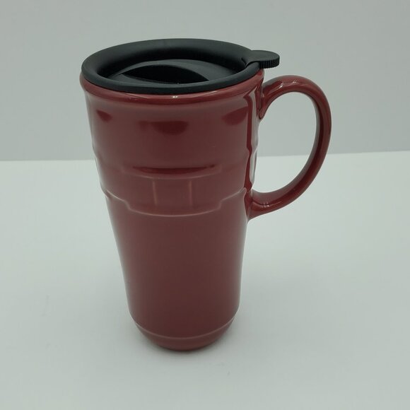 Longaberger Woven Traditions Paprika Travel Mug with Lid Tall Coffee Latte Mug - Picture 1 of 5